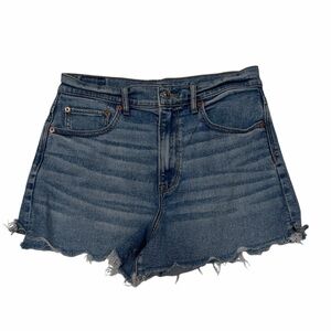 American Eagle Highest Rise 90s Boyfriend Denim Shorts Size 8 Stretch Frayed Hem